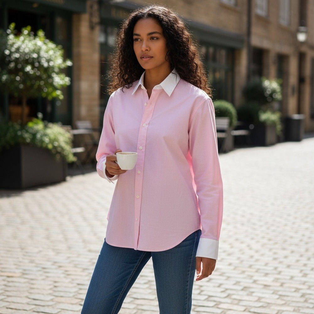 Vintage Y2K Lauren Ralph Lauren Button Down Shirt 10 Pink Contrast Old Money - Picture 1 of 13